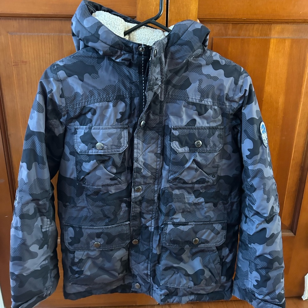 Lands' End Kids Blue Camouflage Hooded Puffer Jacket